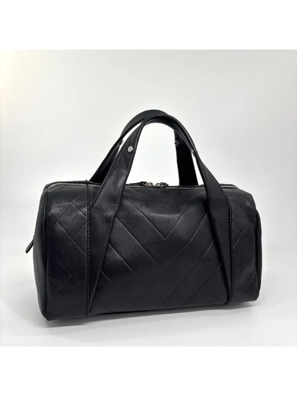 Chanel Super Chez Blanc Lambskin Mini Boston Bag Black